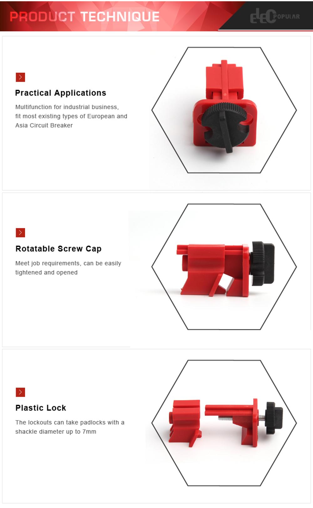 PA And Rugged Polypropylene PP Electrical Mcb Breaker Lockout