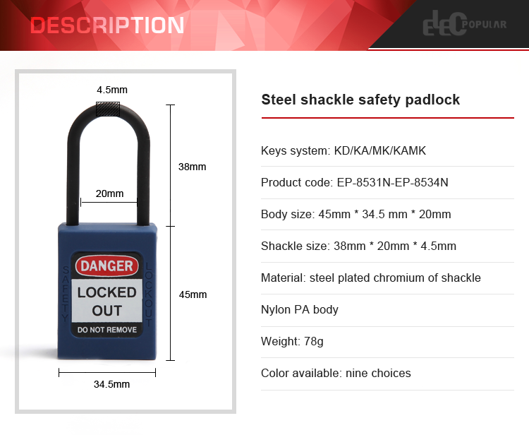 Best Quality Slim Insulation Shackle Plastic Nylon Safety Padlock
